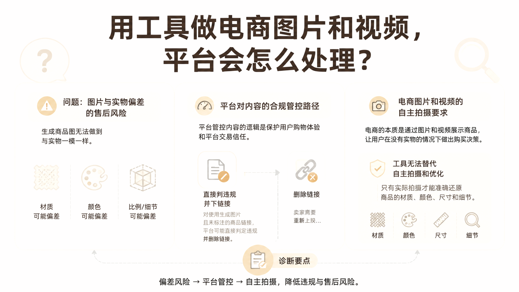 用工具做电商图片和视频，平台会怎么处理？ 文章主题框架图