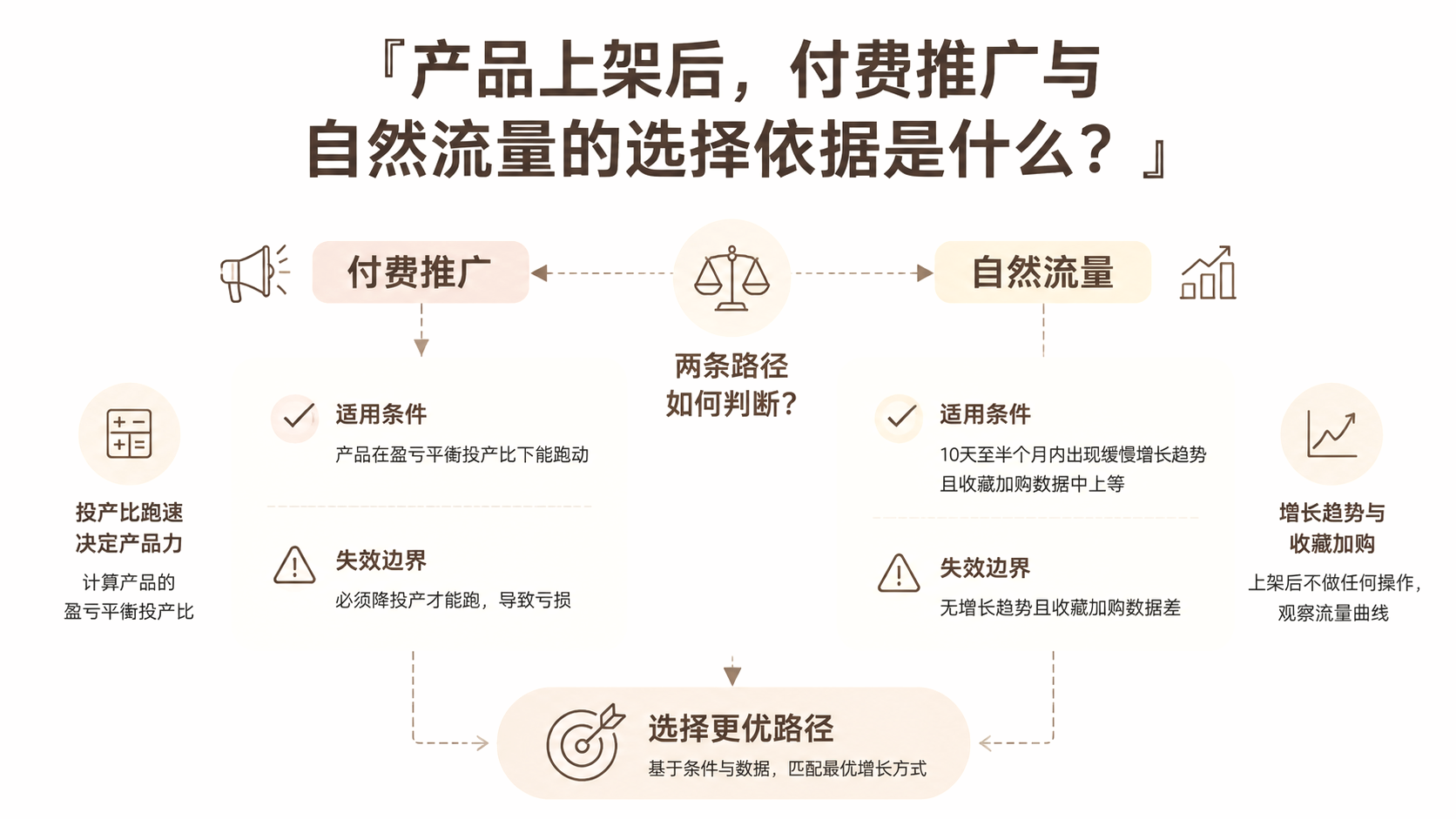 产品上架后,付费推广与自然流量的选择依据是什么? 文章主题框架图