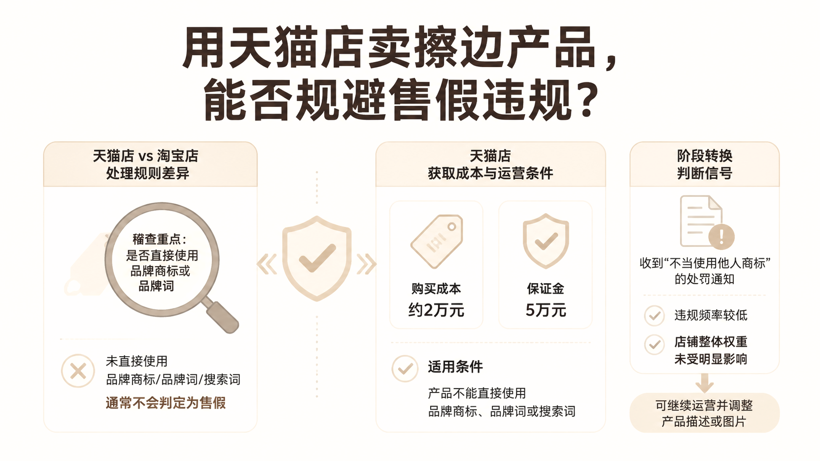 用天猫店卖擦边产品,能否规避售假违规? 文章主题框架图