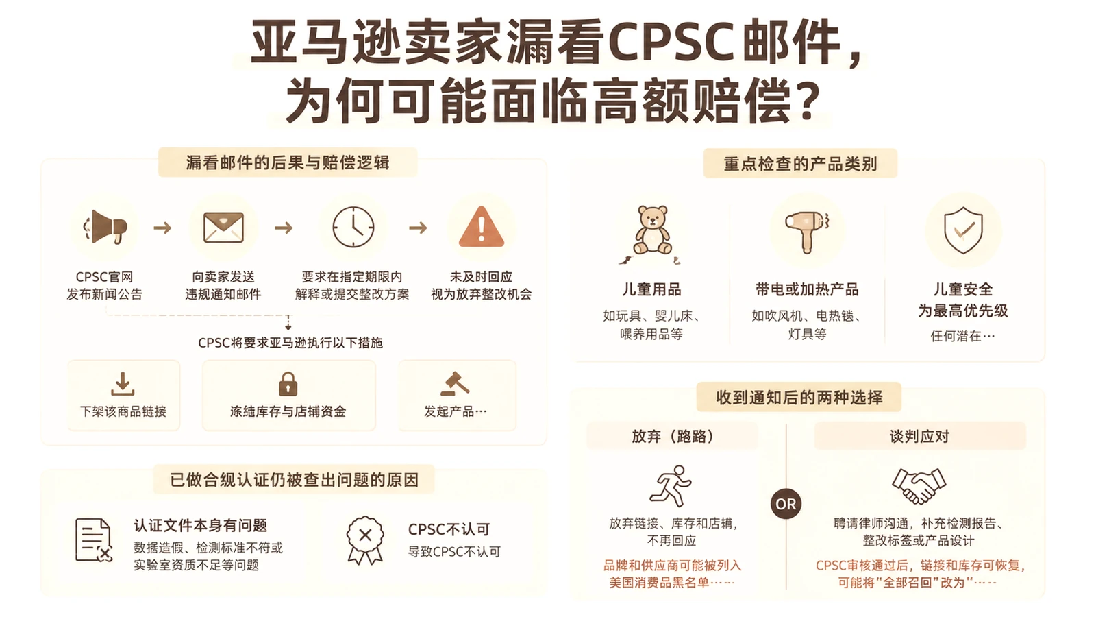 亚马逊卖家漏看CPSC邮件，为何可能面临高额赔偿？ 文章主题框架图