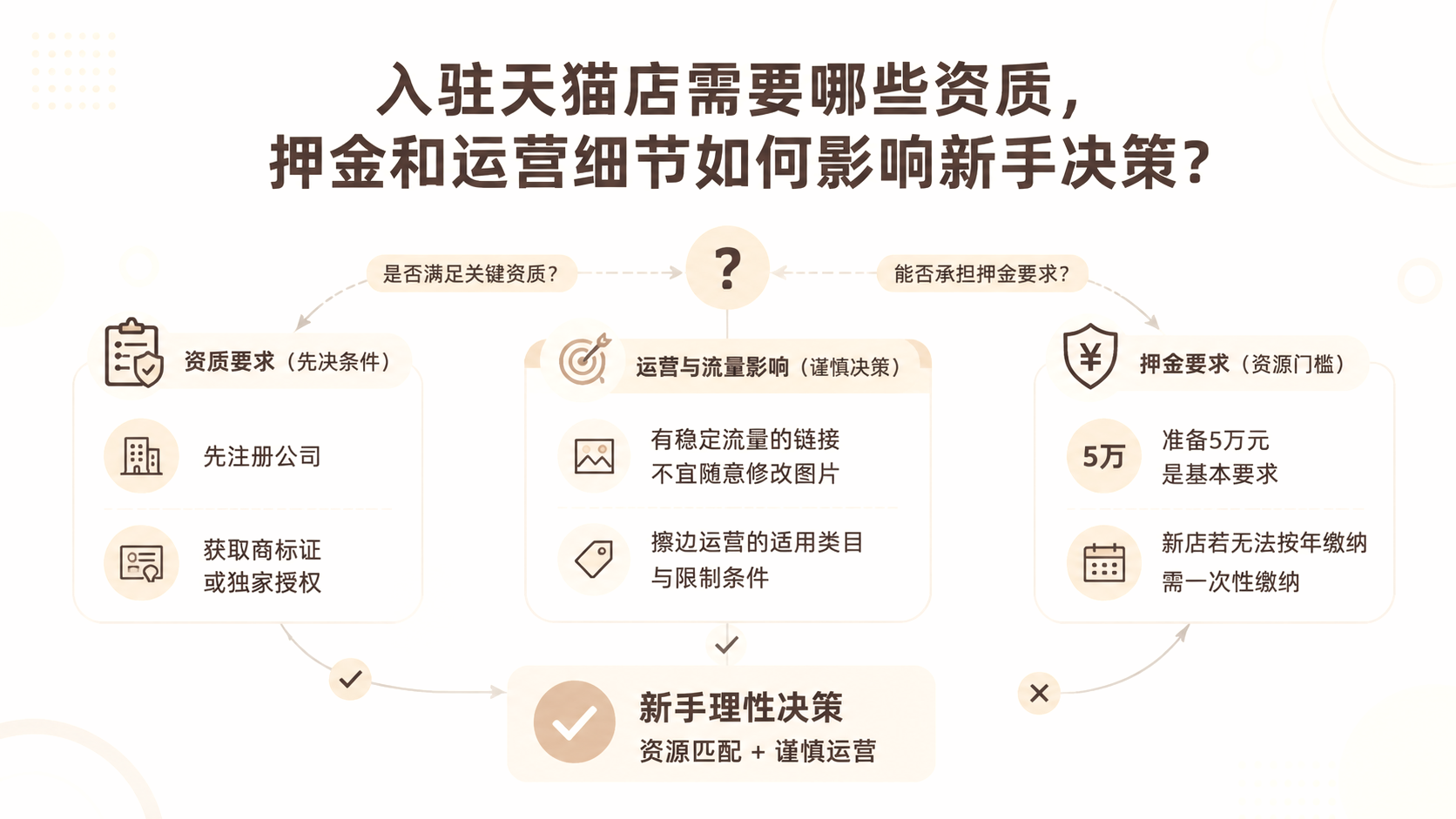 入驻天猫店需要哪些资质，押金和运营细节如何影响新手决策？ 文章主题框架图