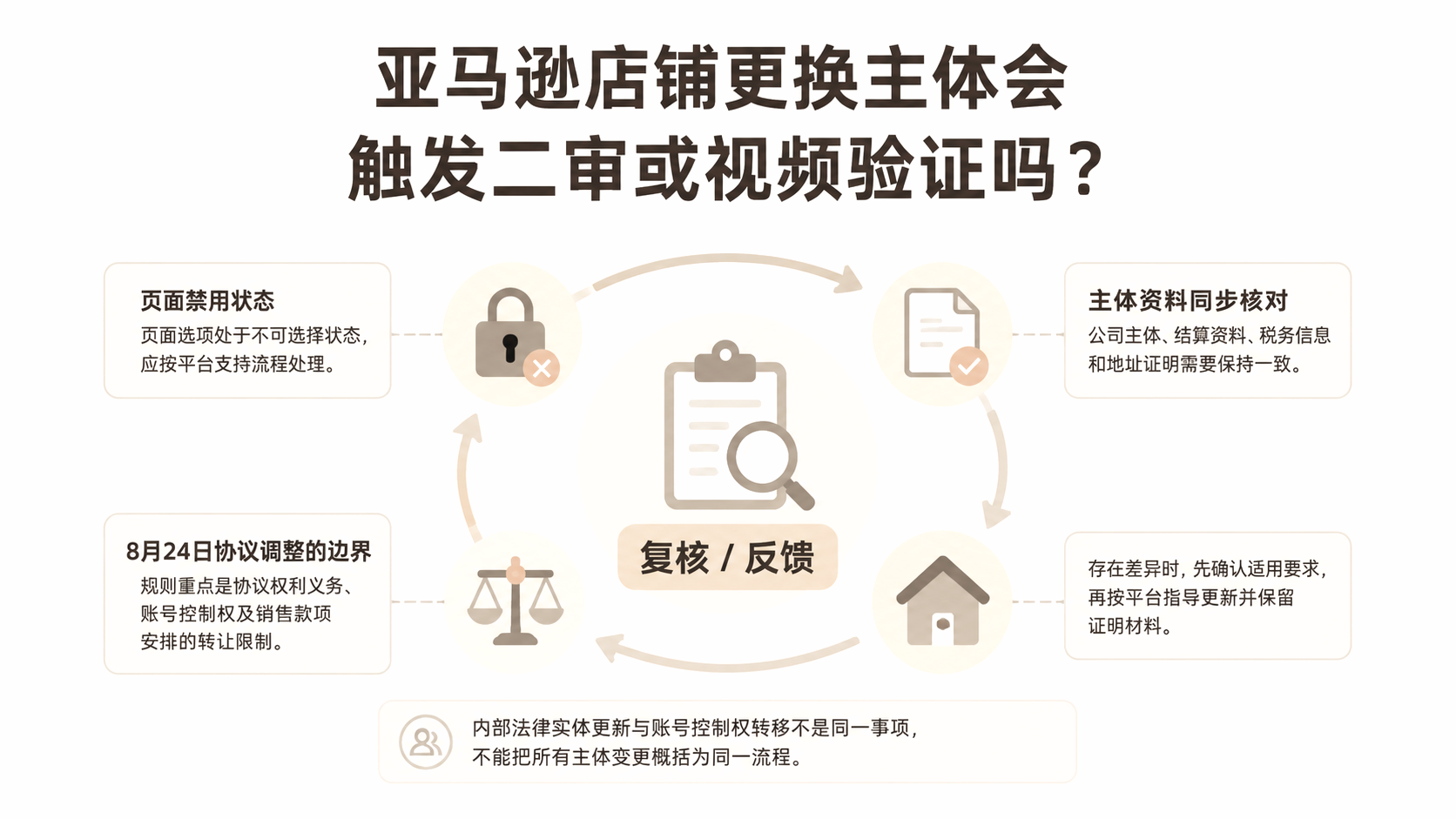 亚马逊店铺更换主体会触发二审或视频验证吗? 文章主题框架图