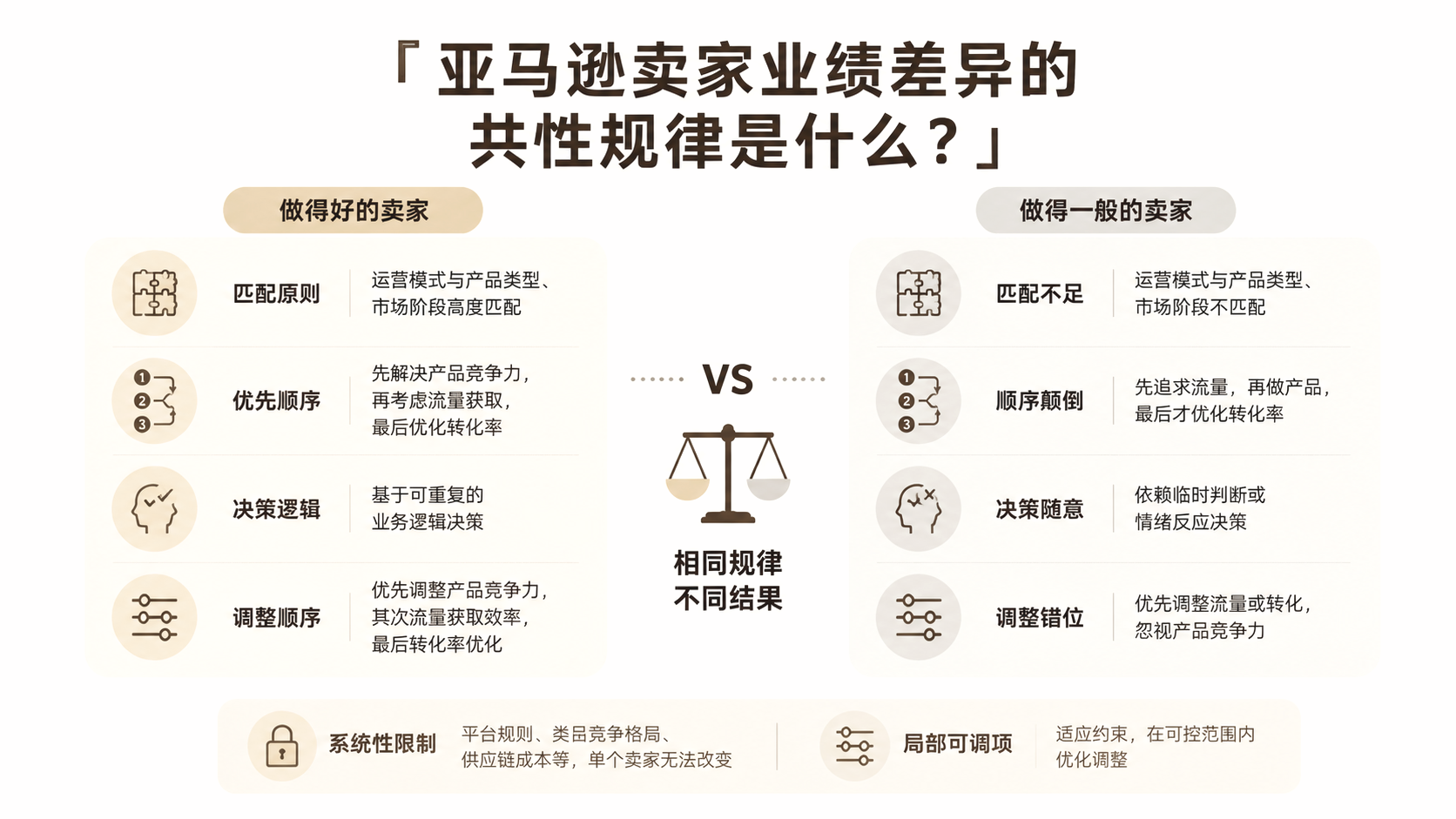 亚马逊卖家业绩差异的共性规律是什么? 文章主题框架图