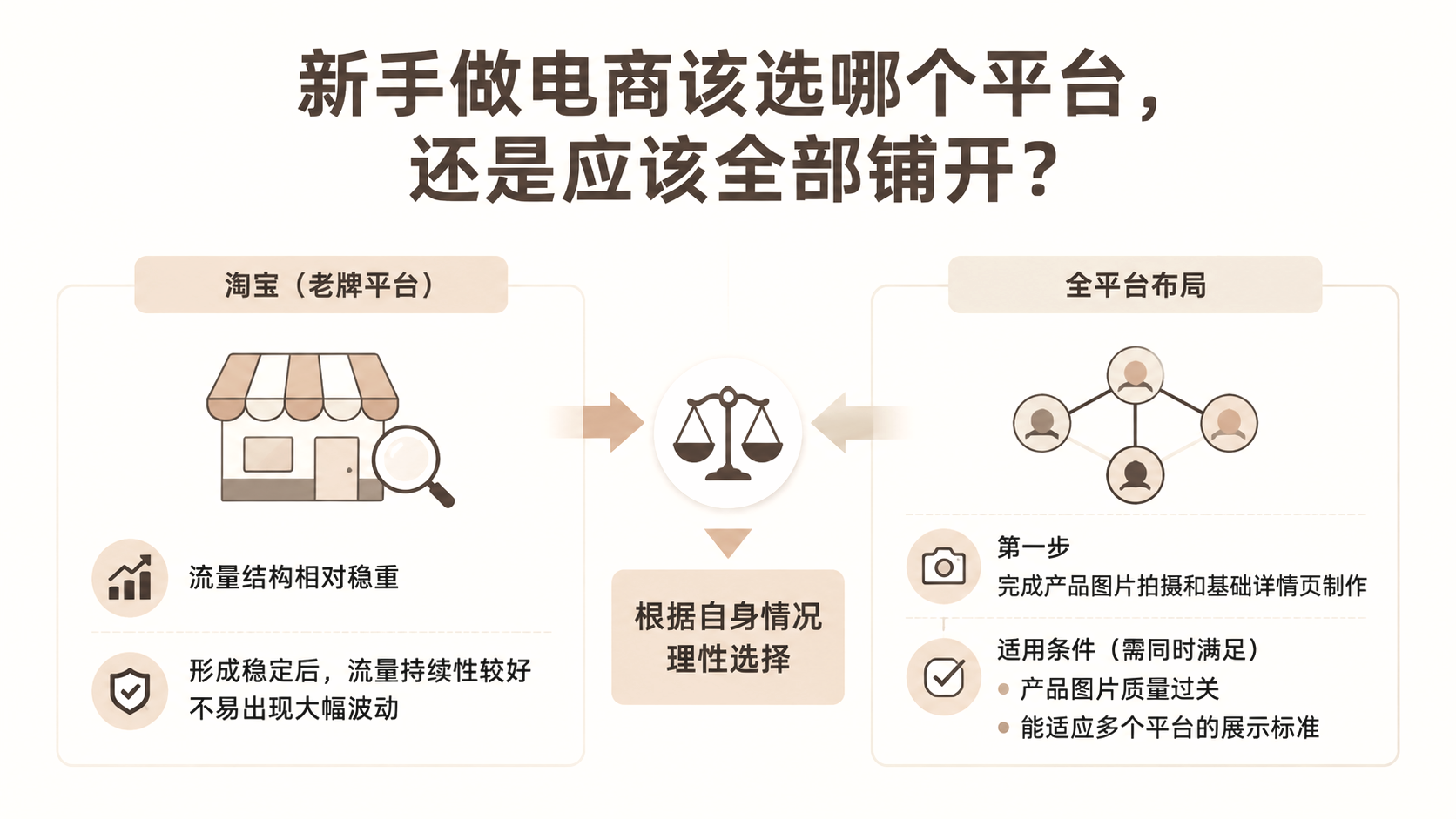 新手做电商该选哪个平台,还是应该全部铺开? 文章主题框架图