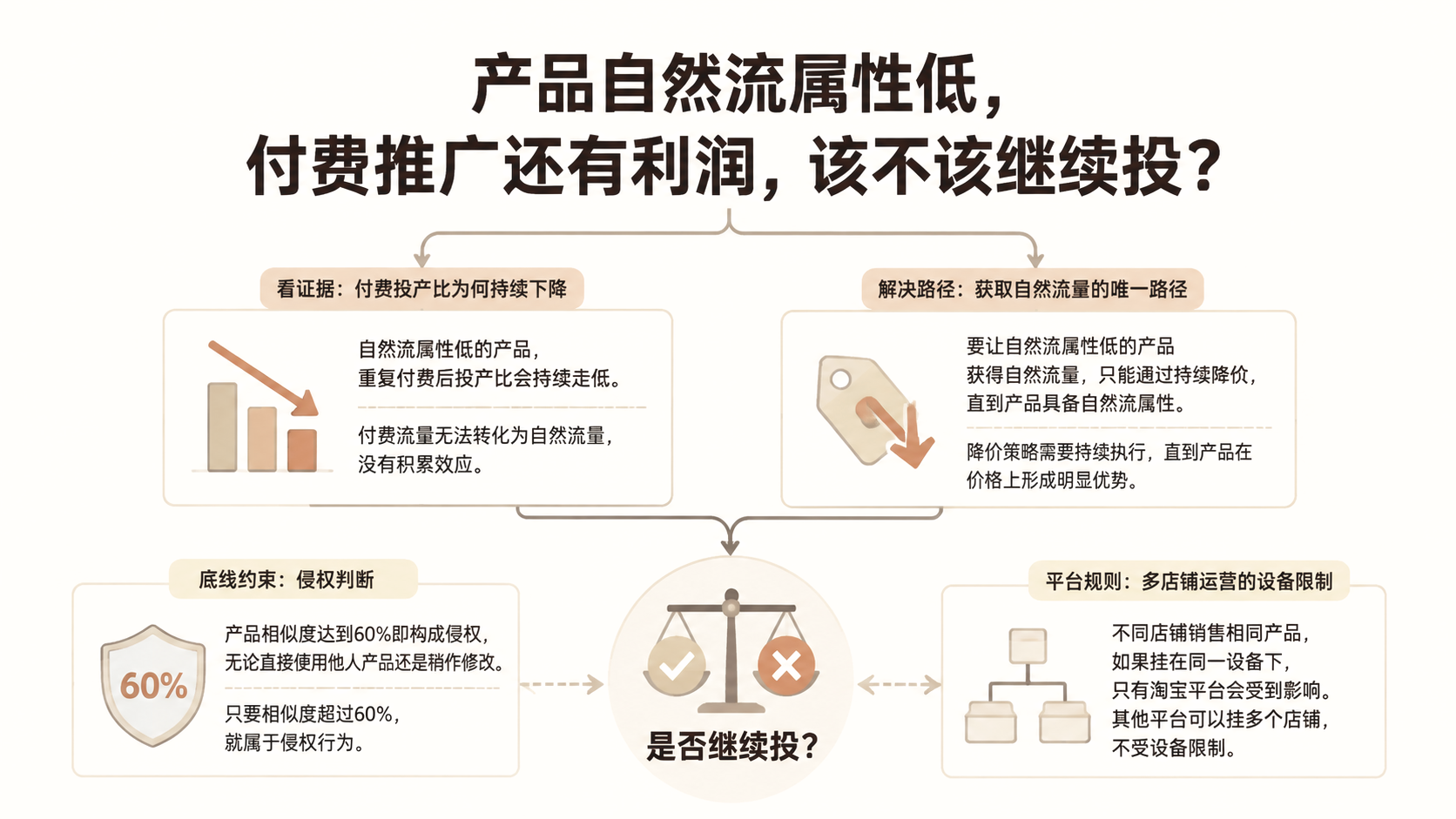 产品自然流属性低，付费推广还有利润，该不该继续投？ 文章主题框架图