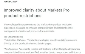 服务动态｜Shopify Markets Pro受限产品管理升级 新增多语言限制提示和实时通知