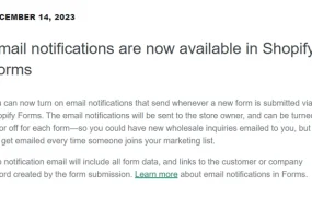 服务动态｜Shopify Forms邮件通知功能上线 批发查询实时提醒 2023年12月发布