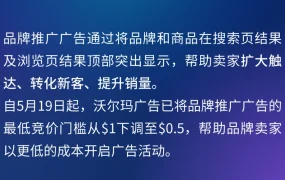 运营指导｜沃尔玛品牌推广广告最低竞价降至【$0.5】+亮碟案例【+46%】销售额增长