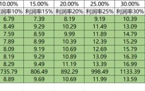亚马逊成本推算价格模板-12行-1个子表